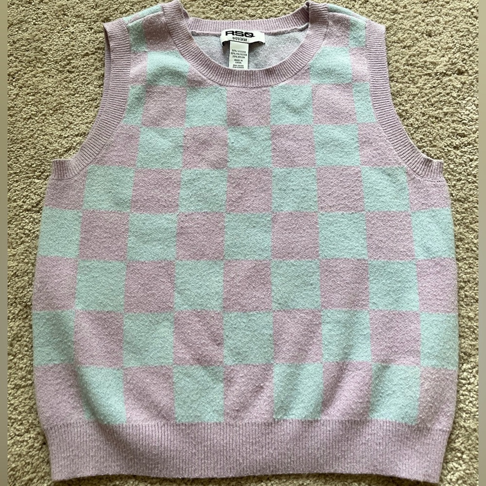 RSQ Lavender and Soft Blue Checkered Sweater Vest